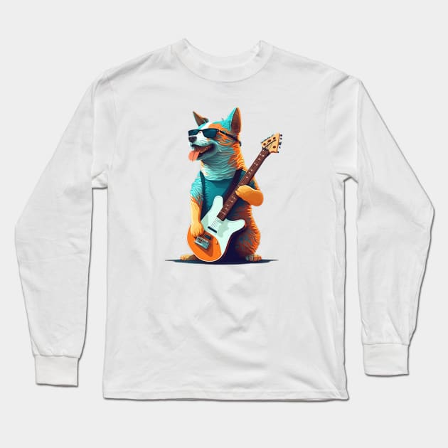 Rockin' Shades: Canine Guitarist Strikes a Pose Long Sleeve T-Shirt by zoocostudio